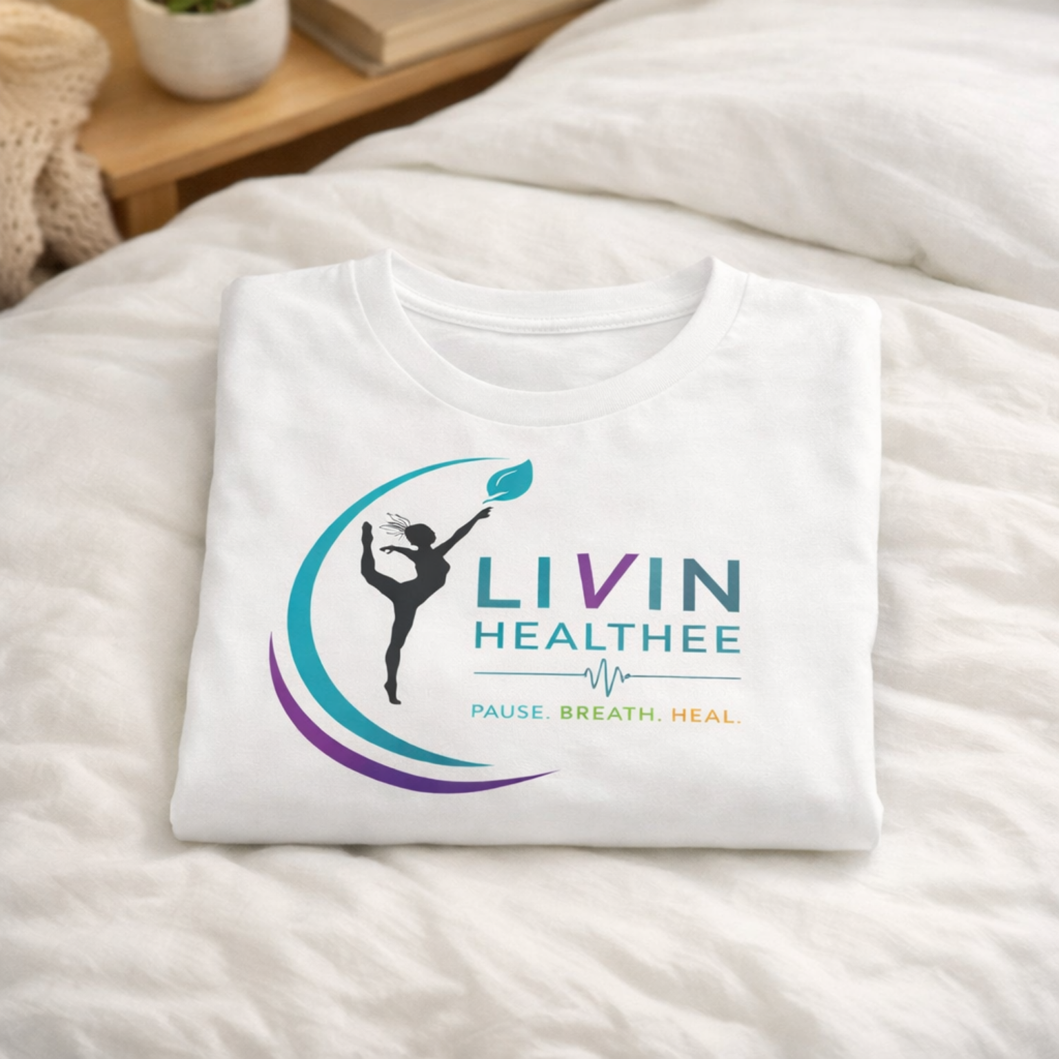 LIVIN HealThee Pause. Breath. Heal. T-Shirt | Inspirational Wellness Shirt for Women