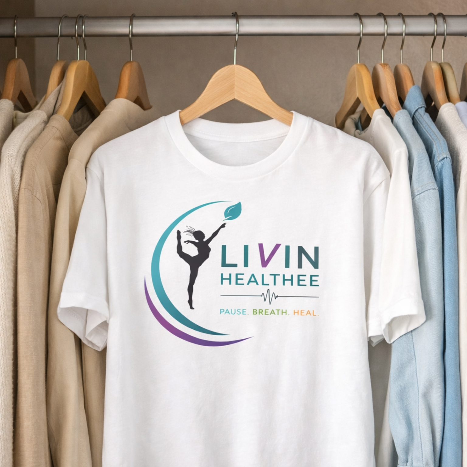 LIVIN HealThee Pause. Breath. Heal. T-Shirt | Inspirational Wellness Shirt for Women