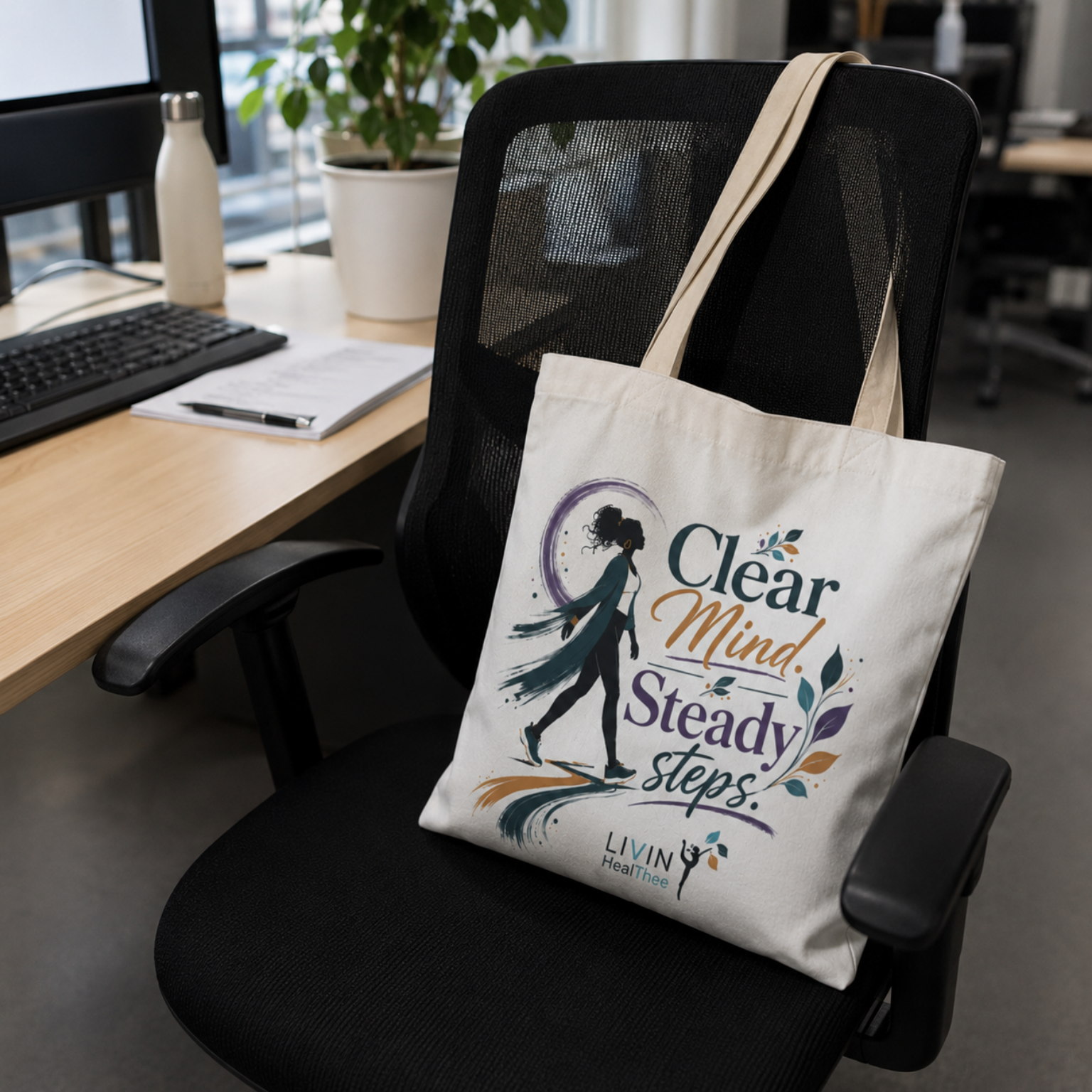 Clear Mind Steady Steps Tote Bag | Faith-Based Wellness Tote for Women