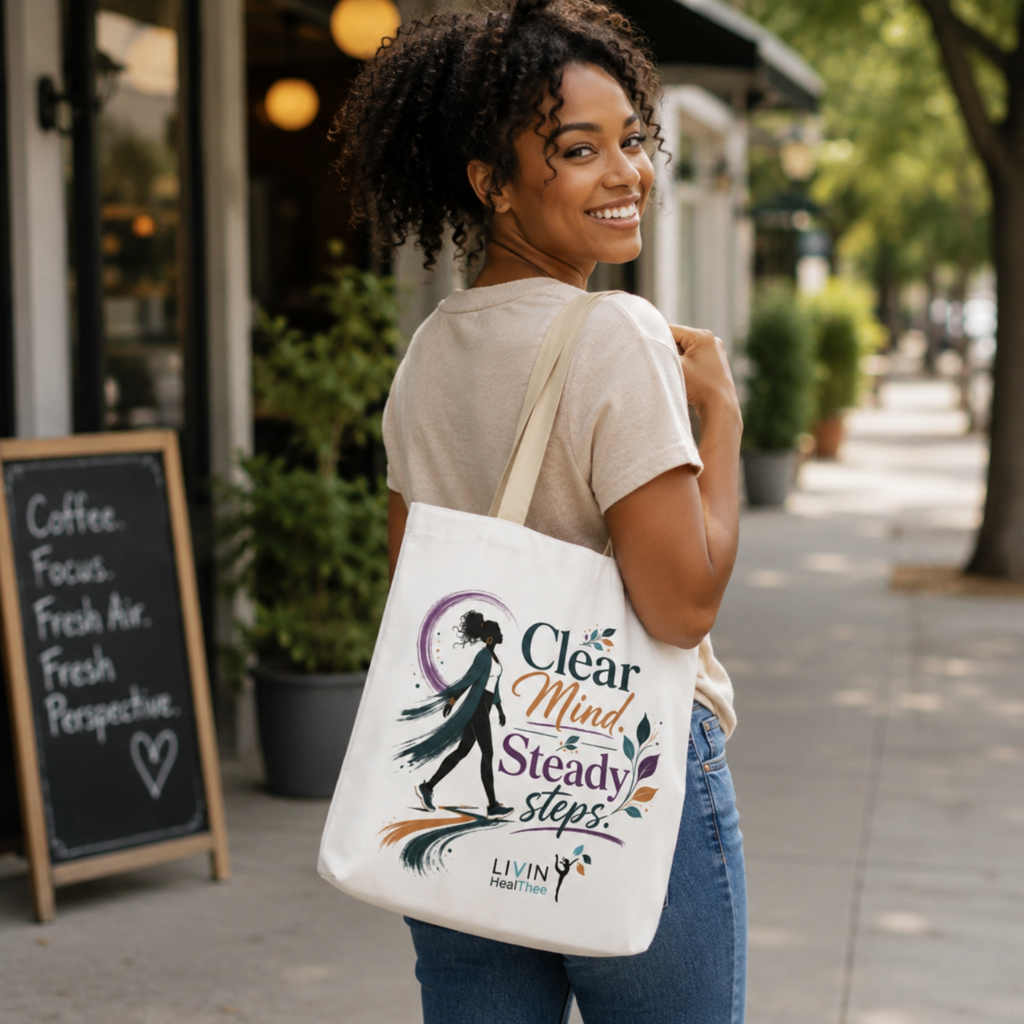 Clear Mind Steady Steps Tote Bag | Faith-Based Wellness Tote for Women