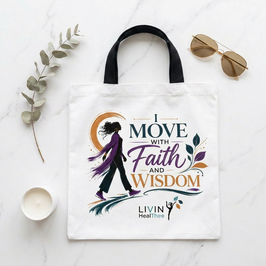 I Move With Faith and Wisdom Tote Bag | Inspirational Wellness Tote for Women