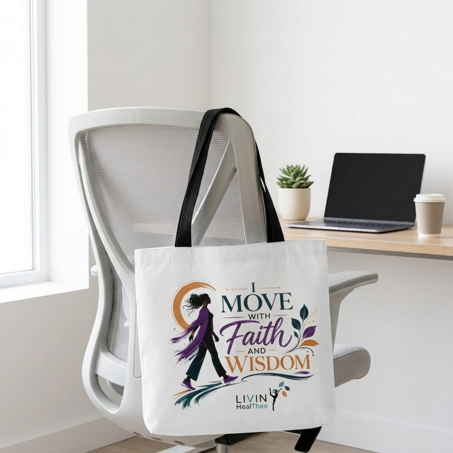 I Move With Faith and Wisdom Tote Bag | Inspirational Wellness Tote for Women