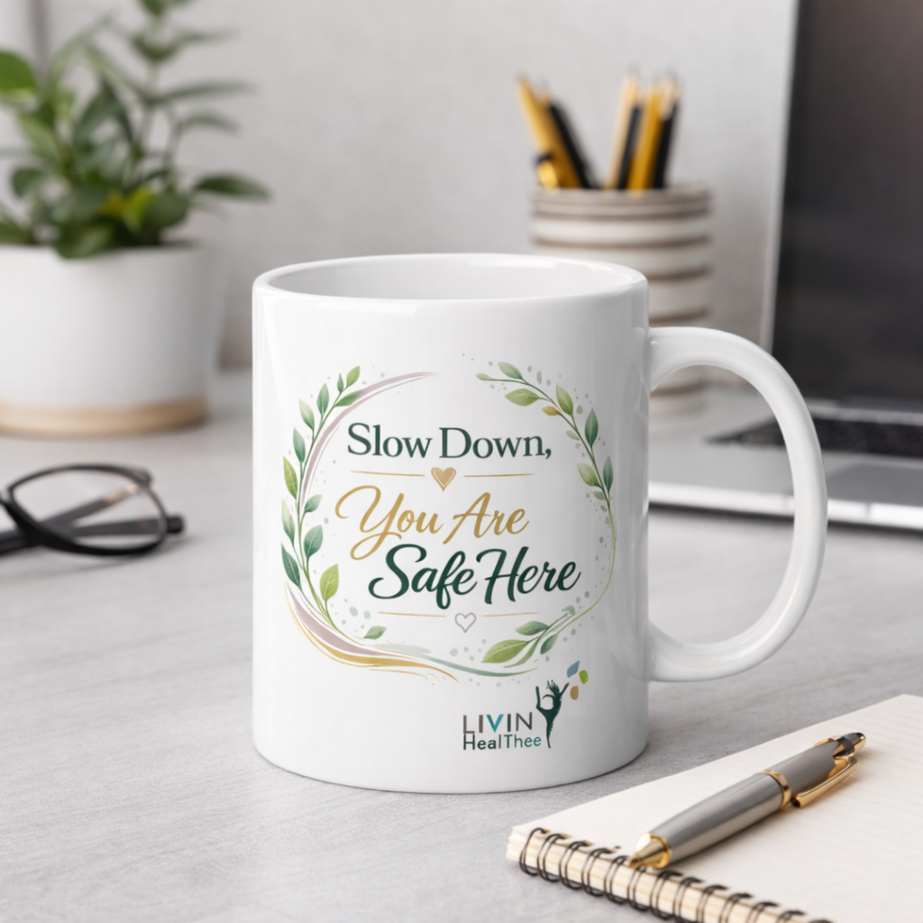 Slow Down You Are Safe Here Mug | Calming Wellness Coffee Mug