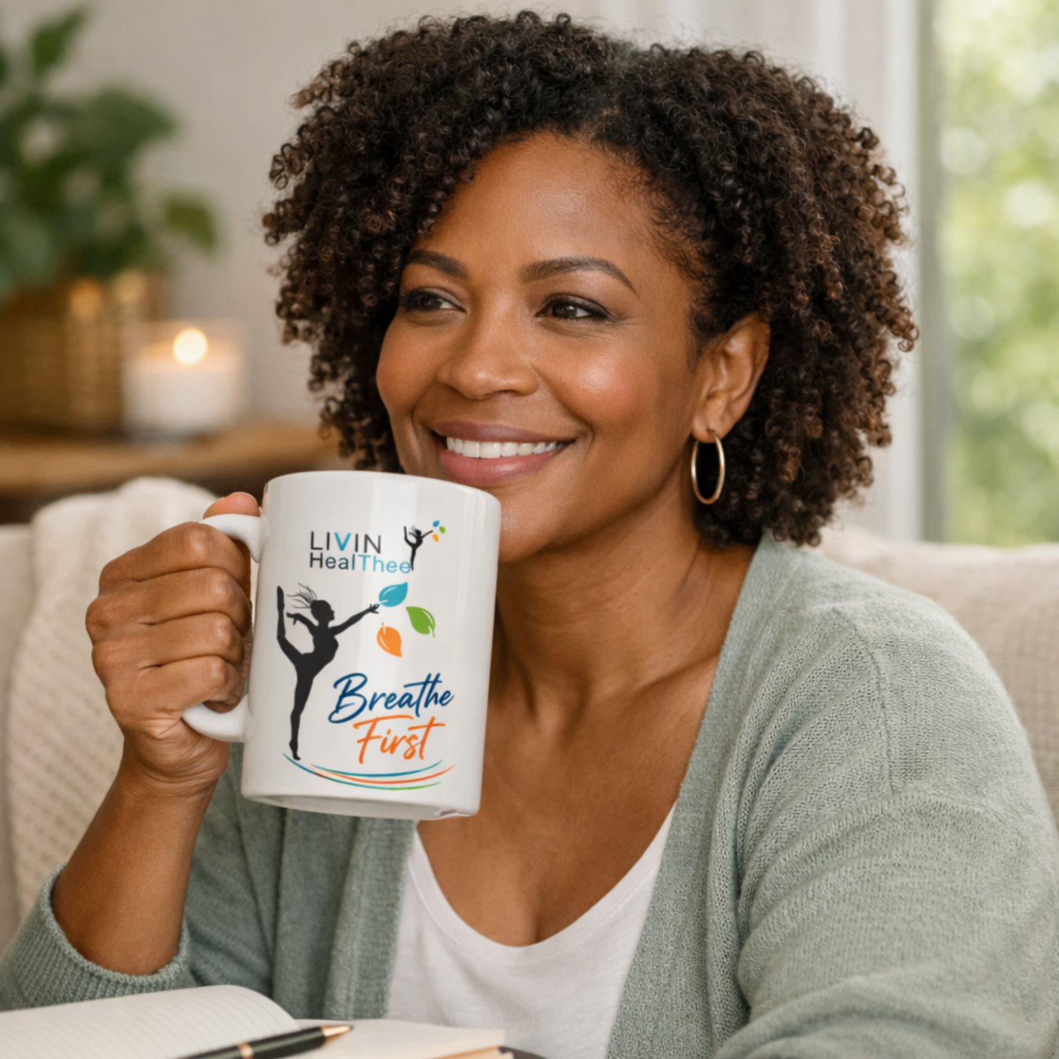Breathe First Then Decide Mug | Inspirational Wellness Mug for Women